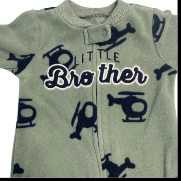Carter's Green Helicopter Print Footie Fleece PJ’S - Picture 3 of 8